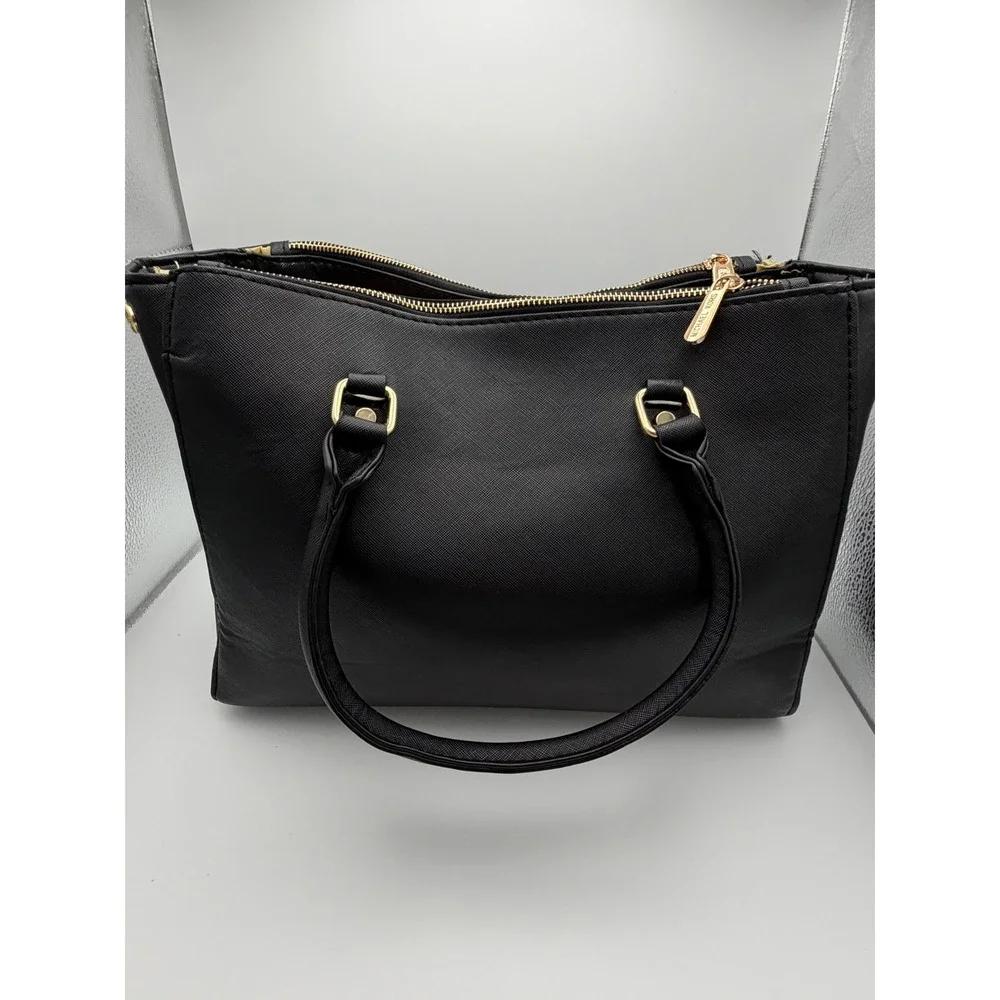 Michael Kors Black Saffiano Leather Tote Bag Gold Hardware MK Logo Handbag